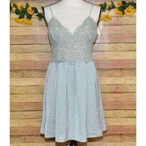 Express Seafoam Green Lace Smocked Babydoll Dress Y2K Size L Boho Feminine Cute